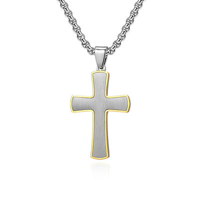Simple Style Satin Cross Pendant Stainless Steel Necklaces Blue and Rose Gold Metal Prayer Choker for Men