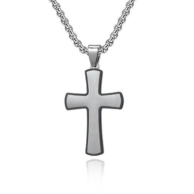 Simple Style Satin Cross Pendant Stainless Steel Necklaces Blue and Rose Gold Metal Prayer Choker for Men