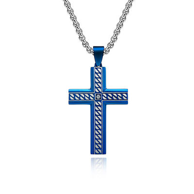 Buen precio Collar de colgante de cruz de logotipo personalizado en acero inoxidable recubierto de oro para joyas religiosas cristianas en línea