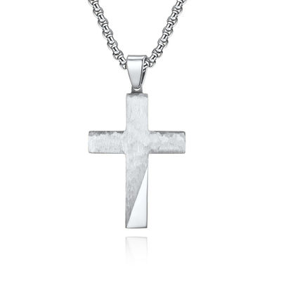 Stainless Steel Cross Necklace for Men Satin and Polished Christian Jewelry