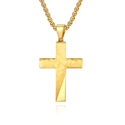 Stainless Steel Cross Necklace for Men Satin and Polished Christian Jewelry