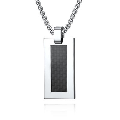 Stainless Steel and Carbon Fiber Square Religious Cross Pendant Necklace for Men , Stainless Steel Christian Jewelry