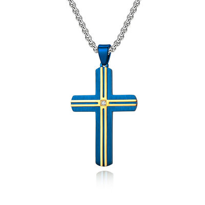 Blue and Gold Metal Prayer Choker for Men Stainless Steel Link Chain Necklaces Fine Jewelry Anniversary Occasion