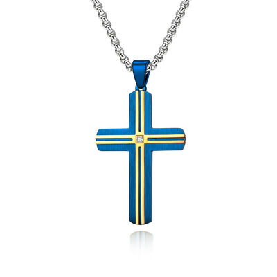 Buen precio Choker de oración de metal azul y oro para hombres Enlace de acero inoxidable cadena de collares Joyería fina ocasión de aniversario en línea