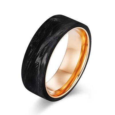New Arrival Plated Gold and Rose Gold Forged Carbon Fiber Wedding Bands Mens Jewelry
