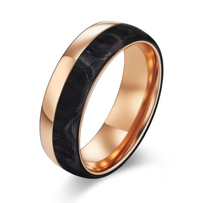 2025 New Arrival Plated Gold and Rose Gold Forged Carbon Fiber Wedding Bands Mens bands