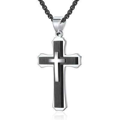 Cross Engrave Metal Prayer Choker for Men Stainless Steel Link Chain Necklaces Fine Jewelry Anniversary Occasion