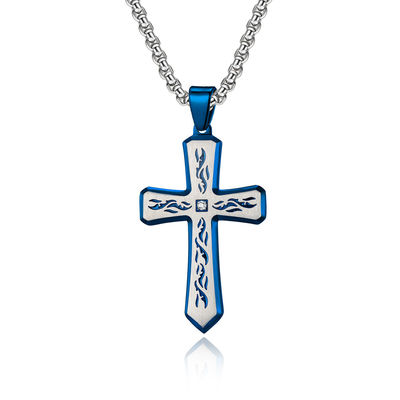 Blue and Gold Metal Prayer Choker for Men Stainless Steel Link Chain Necklaces Fine Jewelry Anniversary Occasion