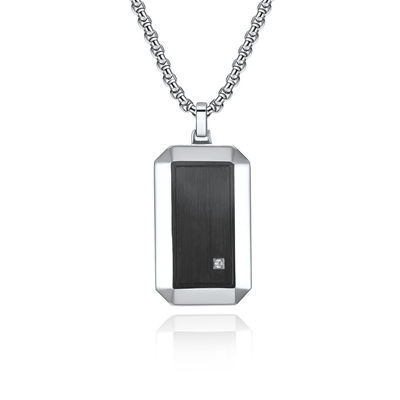 Stainless Steel Square Religious Cross Pendant Necklace for Men with Diamond Stainless Steel Christian Jewelry