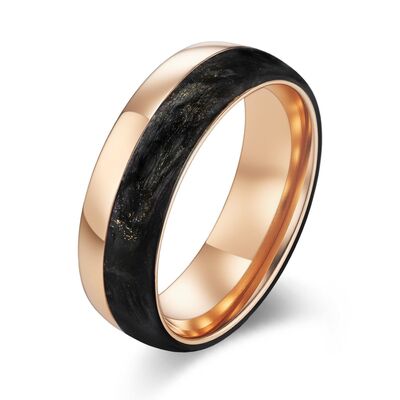 Good price Rose Gold Coated Forged Carbon Fiber Ring with Unique Marbled Patterns and Customizable Width for Men's Wedding Band online