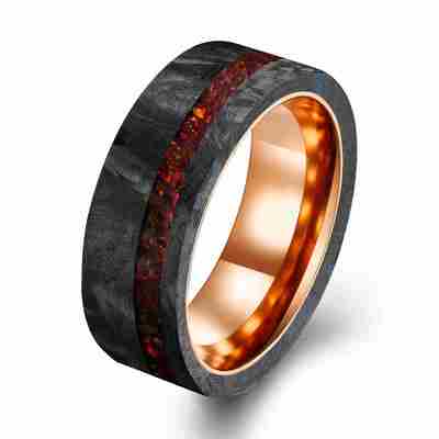 Καλή τιμή. Νέο άφιξη 8mm Wide Custom Λάμψη Πολωνική πλαστοποιημένη δαχτυλίδι από ανθρακονήματα 14K Ρόζ χρυσό δαχτυλίδι με πλαστοποιημένη ενσωμάτωση άνθρακα σε απευθείας σύνδεση