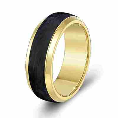 Un buon prezzo. Anello in fibra di carbonio forgiato placcato d'oro personalizzabile con resistenza superiore e modelli marmorizzati unici in linea