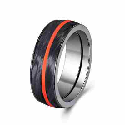 Un buon prezzo. Anello in fibra di carbonio forgiato di forza superiore con modelli marmorizzati unici e opzioni personalizzabili per anelli di nozze in linea