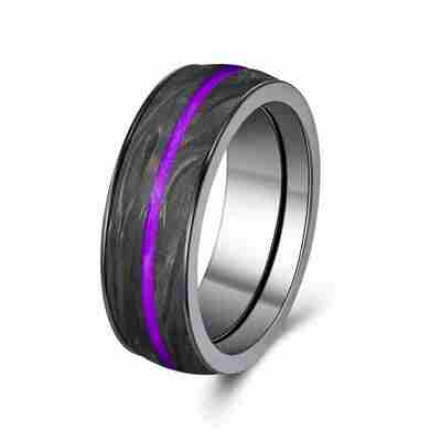 Un buon prezzo. Anello in fibra di carbonio forgiato di forza superiore con modelli marmorizzati unici e opzioni personalizzabili per anelli di nozze in linea