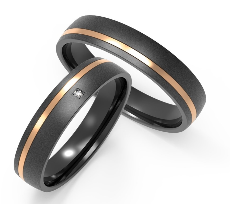 Black titanium encrusted zircon ring for couple ring