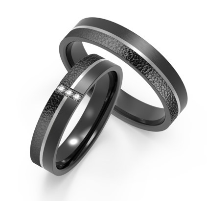 Stylish Black Titanium Alloy Couple Ring Embellished With Zircon Unique Texture Design