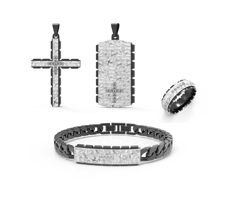 Party Jewelry Gift Sets Men Black Chain Link Bracelet Ring Metal Cross Pendant Necklace