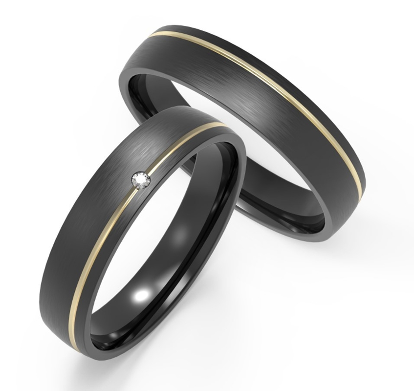 Fashion trend Matte black titanium set zircon with IP gold ring