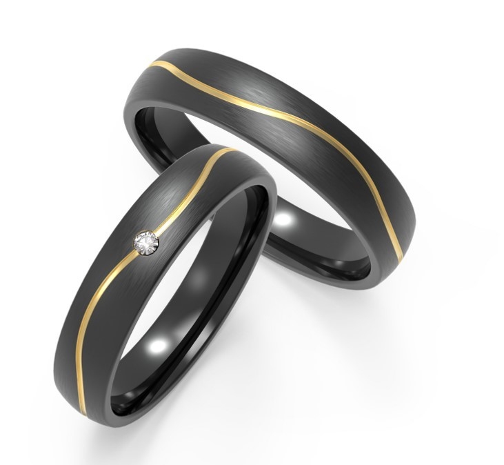 Customized Black Zirconium Couple Rings Water Resistant With Inlays / Setting