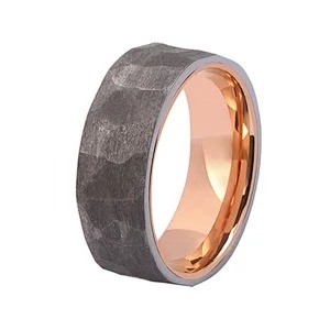 Rose Gold Inlay Hammered Tantalum Ring Classic Couple Mens Tantalum Wedding Ring