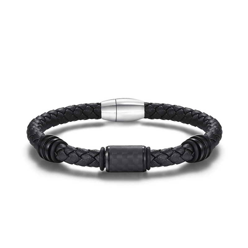 Wide Multilayer Braided Leather Stainless Steel Bracelet For Men