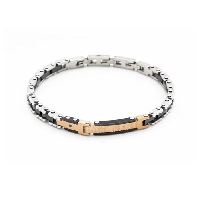 Classic Men Wide Stainless Steel Bracelet Two Tone Rose Gold With Silver Watch Band