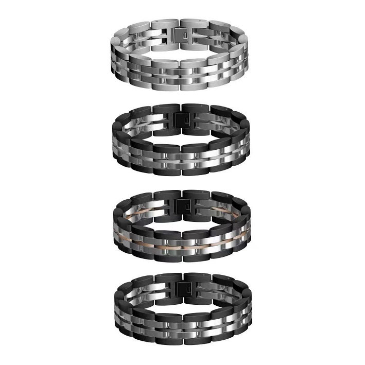 Brushed And Matte Black Fashion Stainless Steel Bracelet With Silver Watch Band Bracelet