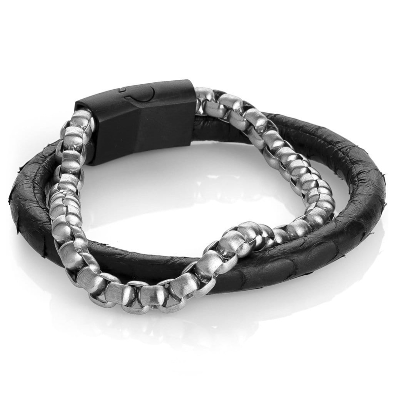 Fashion Classic Stainless Steel Bangle Fashion Black Men's Leather Bracelet Jewelry