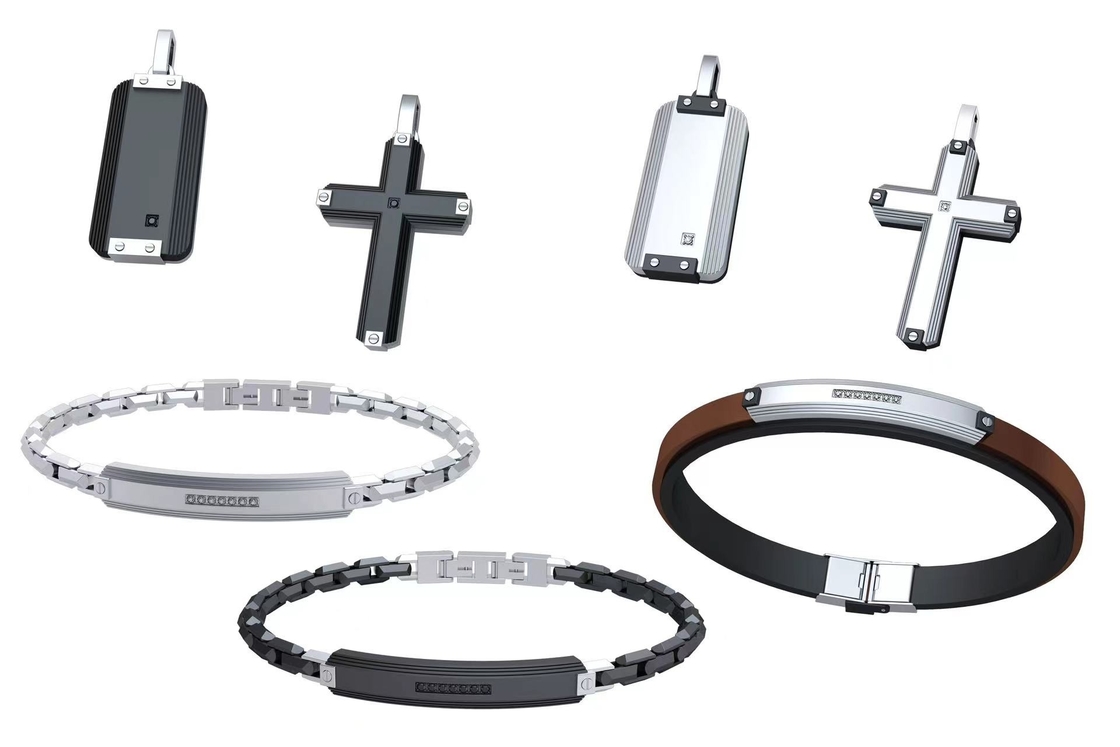 Punk Stainless Steel Cross Jewelry Set Gold Silver Black Hip Hop Mens Cuban Chain Bracelet