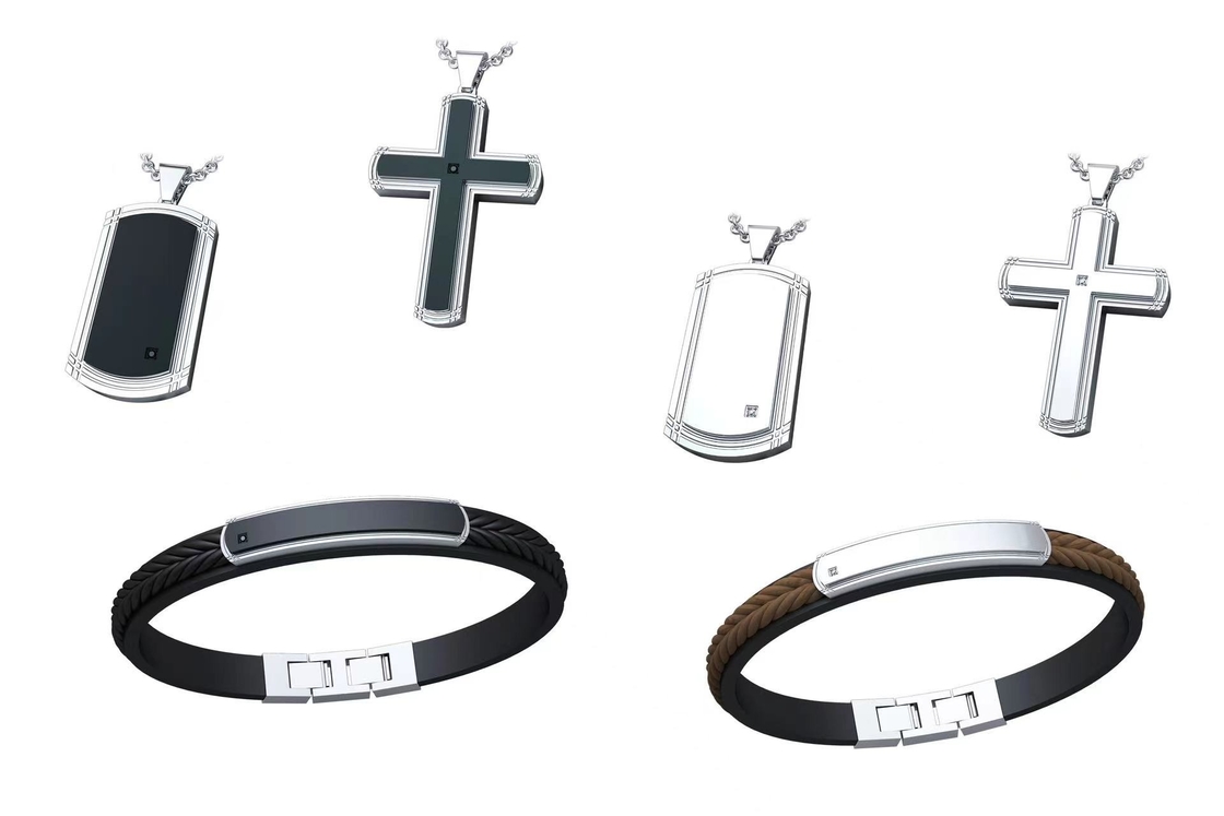 Fashion Stainless Steel Jewelry Set Men's Cross Necklace Pendant Link Bracelet Set