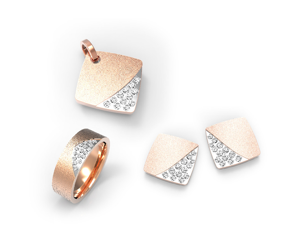 Fashion Rose Gold Stainless Steel Jewelry Set Gold Plated Ring And Pendant Set