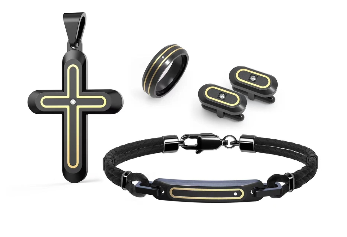 Woven Winding Leather Cross Pendant Bracelet Men Magnetic Snap Clasp Bracelet
