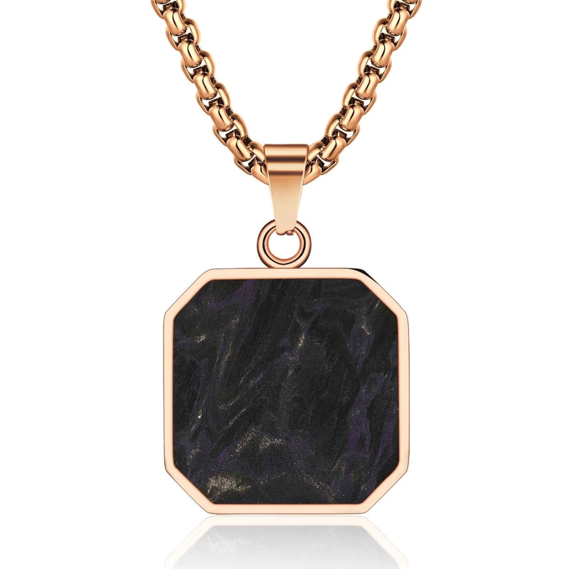Religious Cross Forged Carbon Fiber Pendant Rose Gold Men Metal Chain Necklace