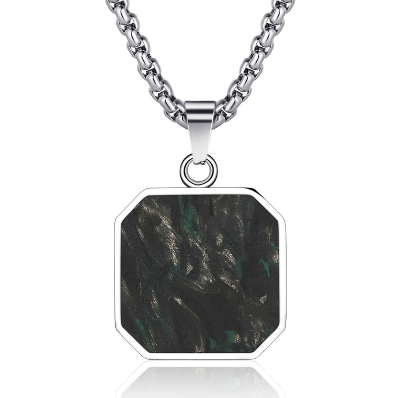 Custom Square Cross Bible Verse Necklace Forged Carbon Fiber Metal Necklace For Men
