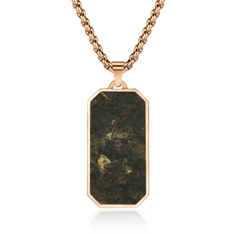 Anniversary Men Forged Carbon Fiber Pendant Gold and Green Prayer Choker