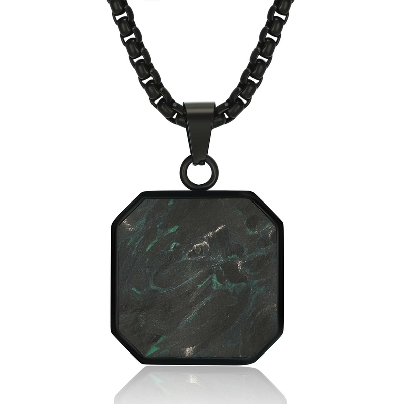 Forged Carbon Fiber Square Bar Necklace Pendant Waterproof Hypoallergenic Geometric Jewelry