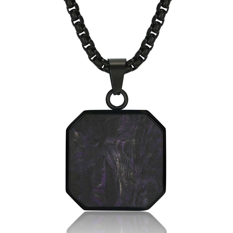 Waterproof Forged Carton Fiber Jewelry Hypoallergenic Square Bar Geometric Necklace Pendant