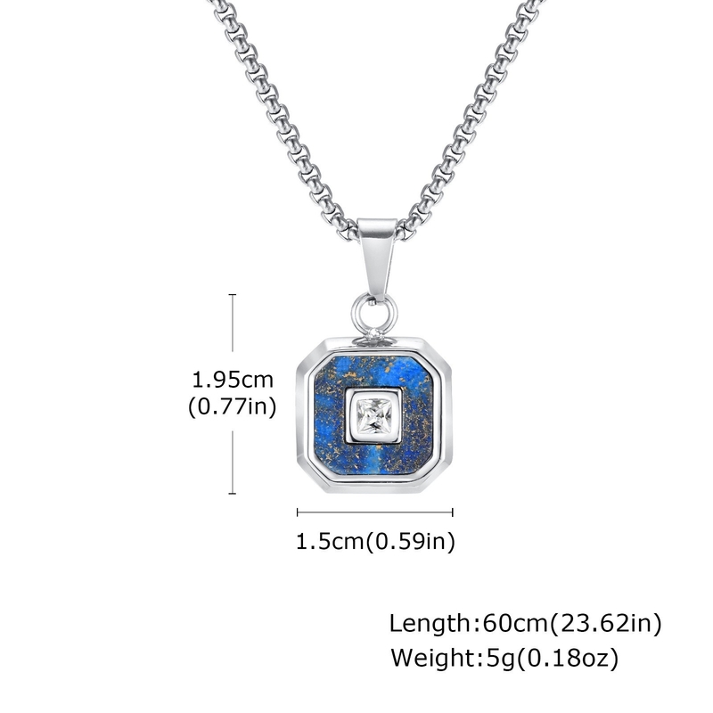 Unisex Stainless Steel Pendant with Encrusted Lapis and Zircon Sparkle 10mm Diameter