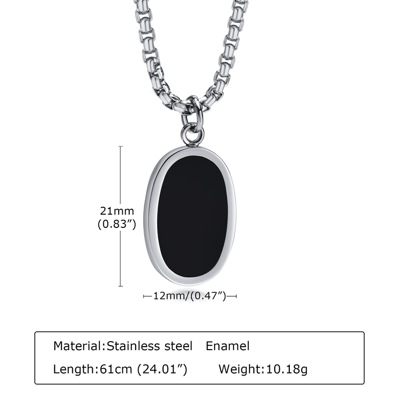 Stainless Steel Link Chain Pendant for Men Simple Oval Design