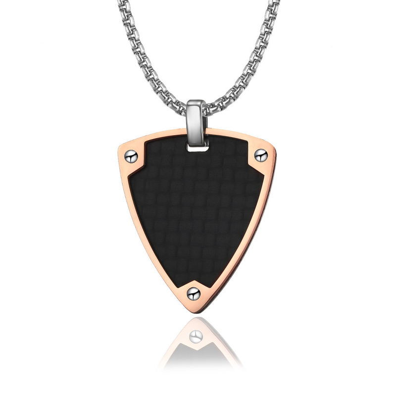 Unique Design Men's Necklaces with Special Shape Rose Gold Edge Stainless Steel Blank Diamond Pendants