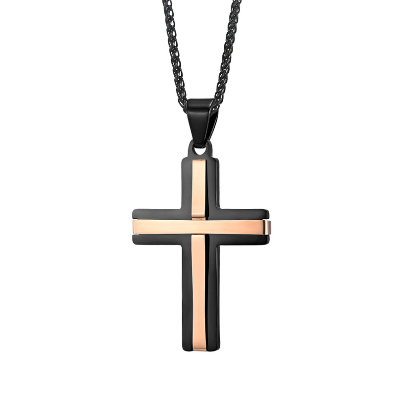Gold Lord's Prayer Pendant Cross Necklace in Stainless Steel in 3 Colors for Men and Women