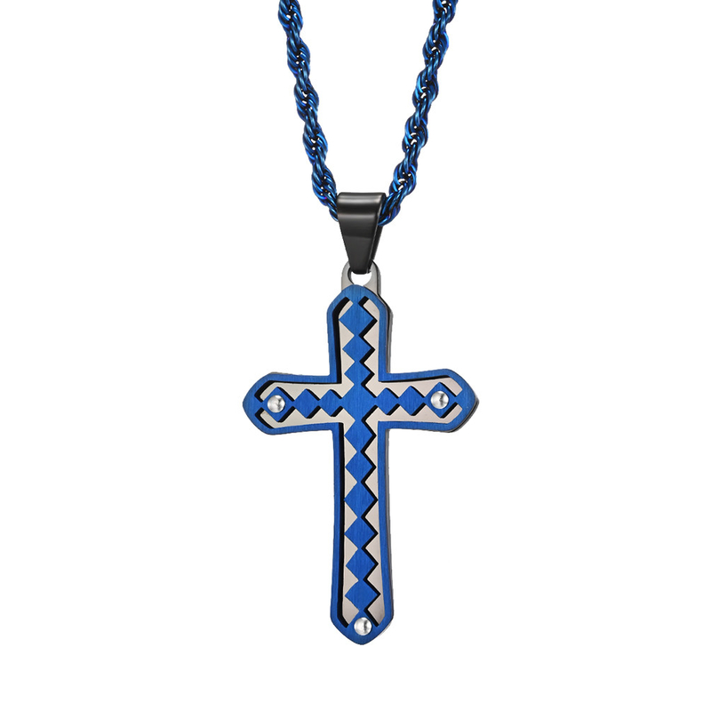 In Stock Stainless Steel Mens Womens Cross Necklace Lord's Prayer Pendant 3 Colors Available