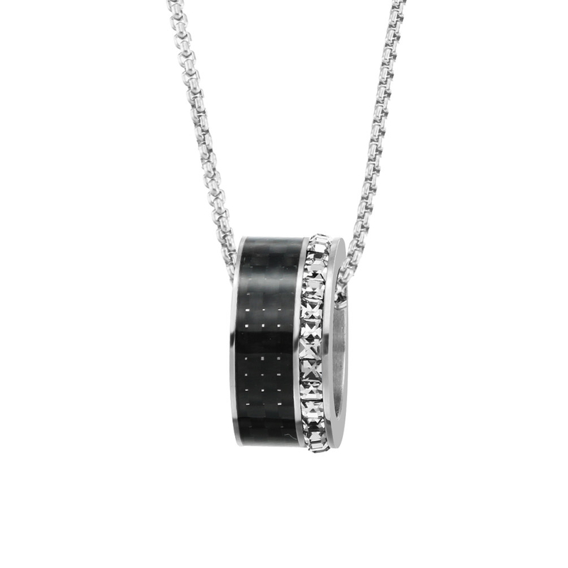 Unique Design Band Shape Carbon Fiber and Stainless Steel Pendants Necklaces for Men's Jewelry