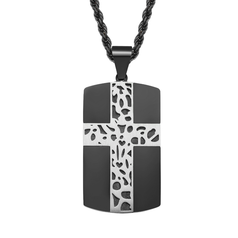Stainless Steel Men's Cross Necklace Christian Jewelry Black Cross Pattern Square Necklace for Gift Occasion