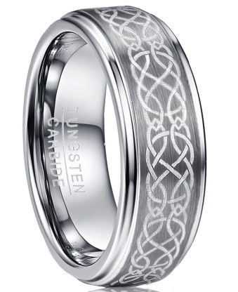Gray Flower Pattern Men's Wedding Ring Gold Tungsten Carbide Zircon Commemorative Jewelry