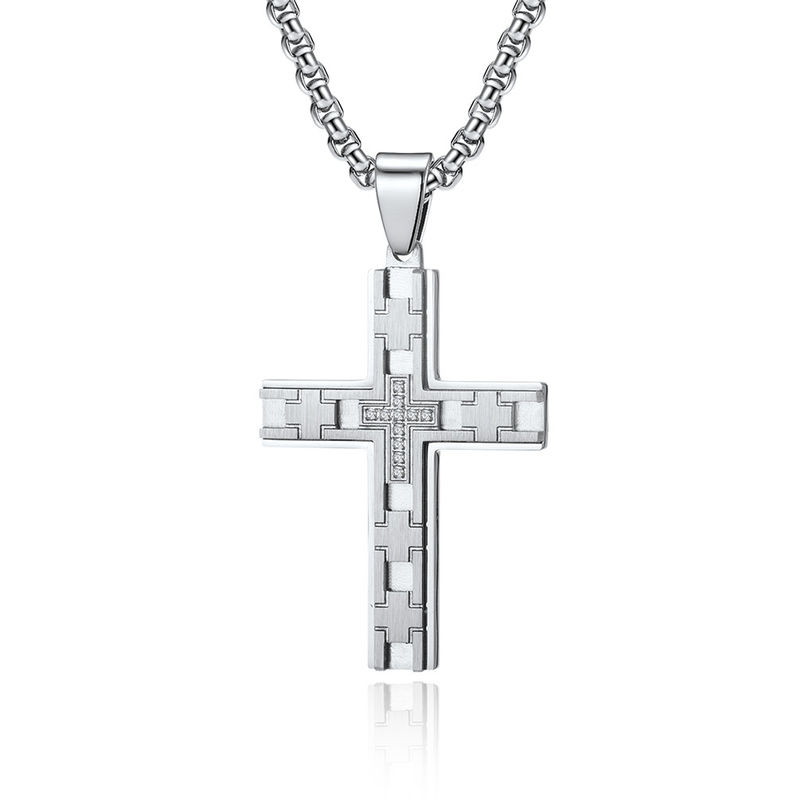 Engraved Design Stainless Steel Gold Plated Cross Pendant Necklace Christian Religious Custom LOGO Pendant