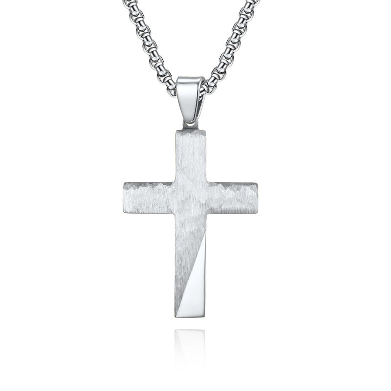 Stainless Steel Cross Necklace for Men Satin and Polished Christian Jewelry