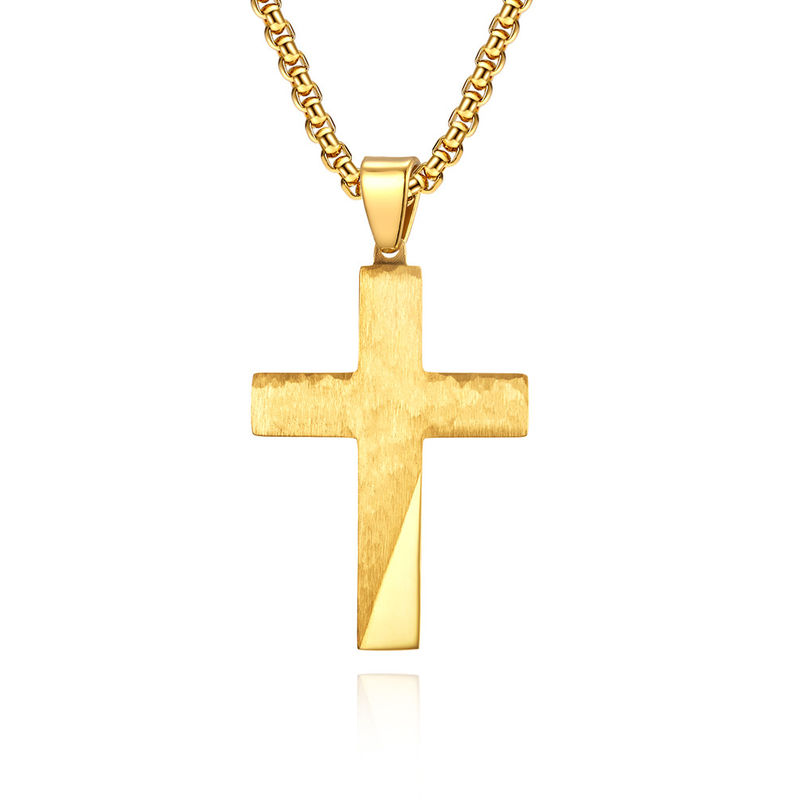 Stainless Steel Cross Necklace for Men Satin and Polished Christian Jewelry