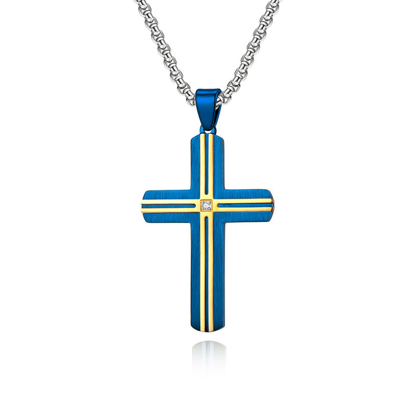 Blue and Gold Metal Prayer Choker for Men Stainless Steel Link Chain Necklaces Fine Jewelry Anniversary Occasion