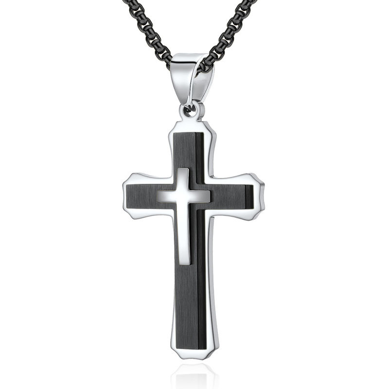 Cross Engrave Metal Prayer Choker for Men Stainless Steel Link Chain Necklaces Fine Jewelry Anniversary Occasion